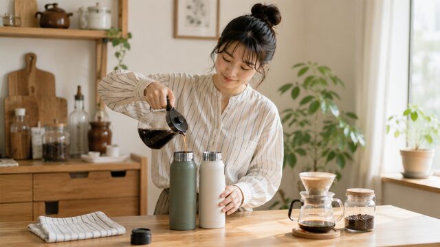 アイスコーヒーの水筒への入れ方（急速冷却と大きめの氷で危険温度帯を回避）