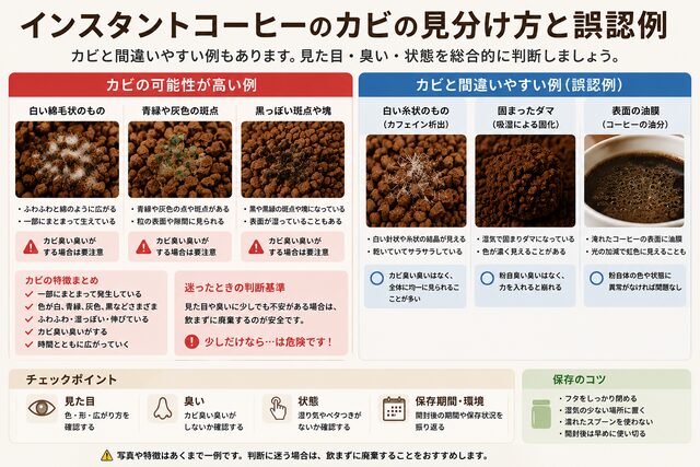 インスタントコーヒーのカビの見分け方と誤認例