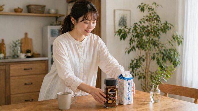 インスタントコーヒーを牛乳だけ